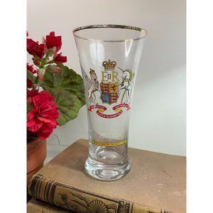Vintage Queen Elizabeth Coronation Tulip Pint Beer Glass Malayan Breweries 1953